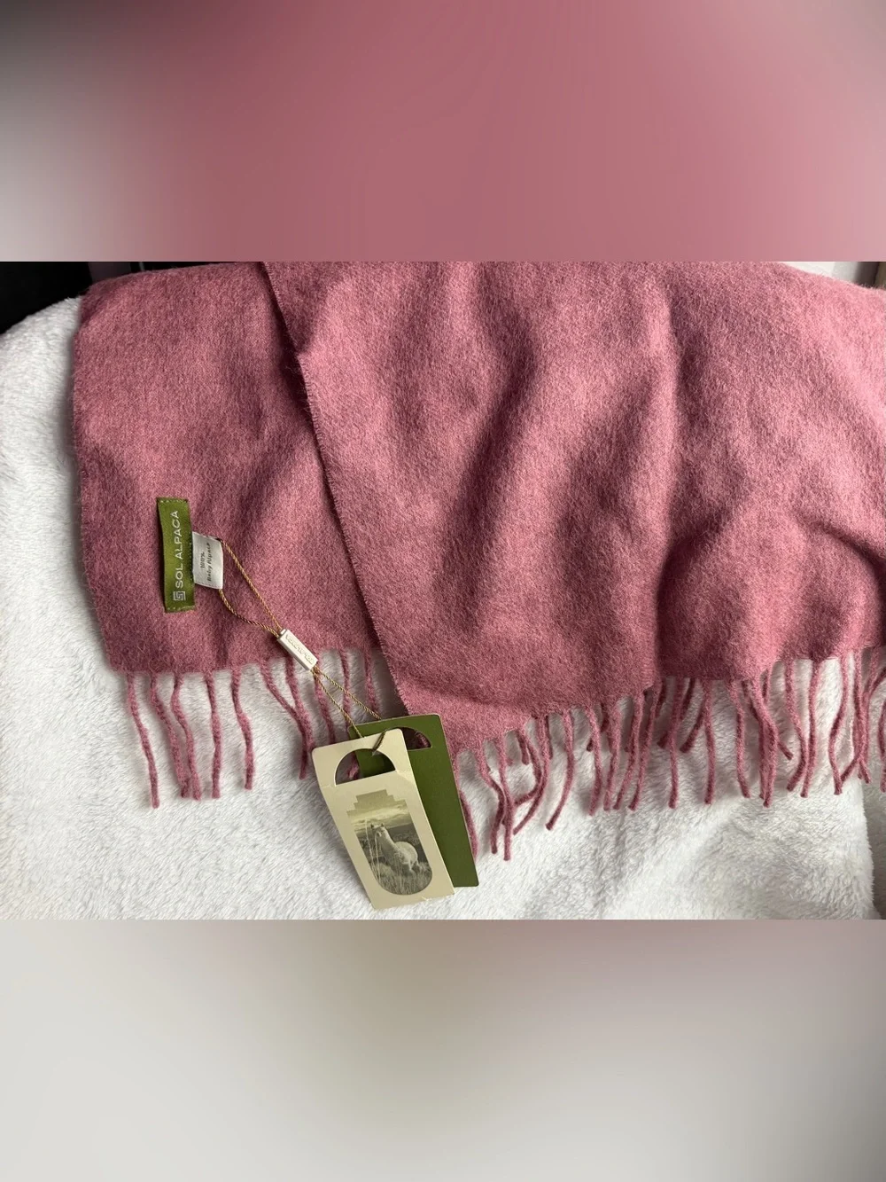 100% Baby Alpaca Long Brushed Scarf - Pink